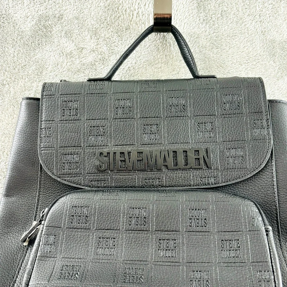 Steve Madden Bseyda Backpack Purse Black Embossed Faux Leather Adjustable Straps